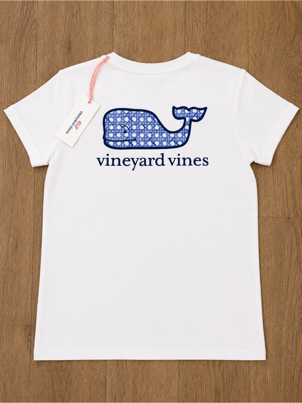 Vineyard Vines White Tee with Blue Patterned Whale